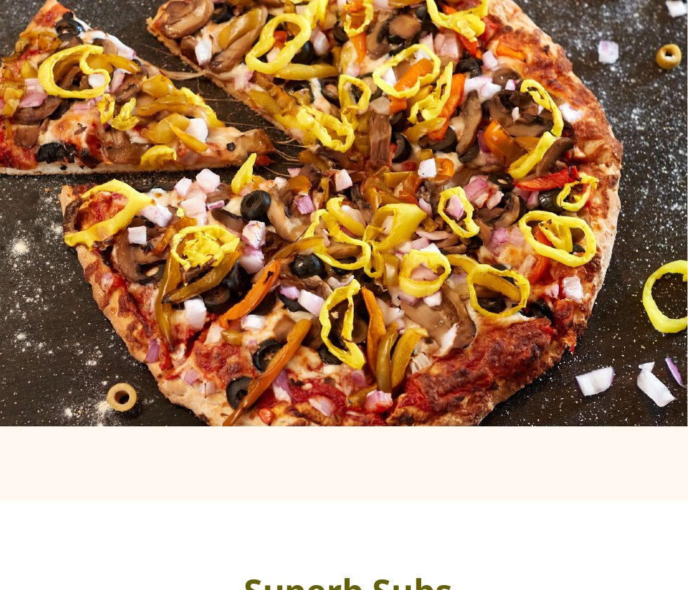 Fresh Buffalo-style pizza topped with banana peppers, mushrooms, and onions